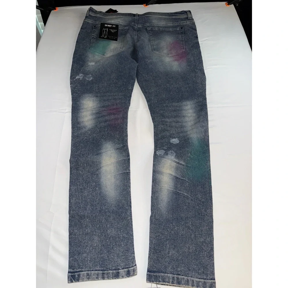 NWT Ministry of Fashion Skinny Moto Paint Splatter Jeans 38x34 MOF2800